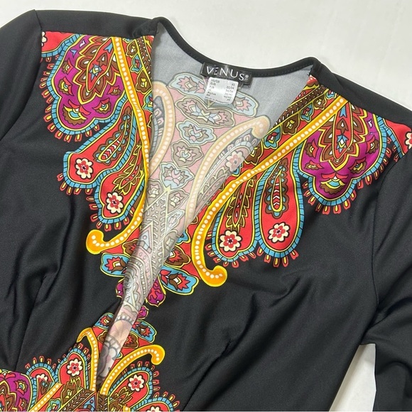 Venus Black V Neck Bell Sleeve Plunging Dress XS - Picture 3 of 13